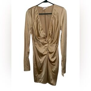 Vintage 80's Plunge Gold Bodycon Mini Dress Sz M Belita Collection